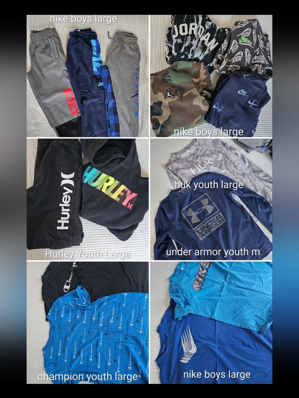 Boys SIZE large Lot NIKE, UNDER ARMOUR, CHAMPION, HURLEY